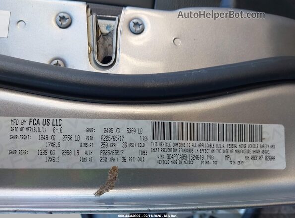 3C4PDCAB5HT524649 2017 DODGE JOURNEY Silver Vista del compartimento del motor