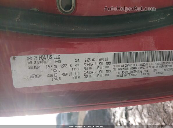 3C4PDCBB0KT845178 2019 DODGE JOURNEY Красный Вид подкапотного пространства