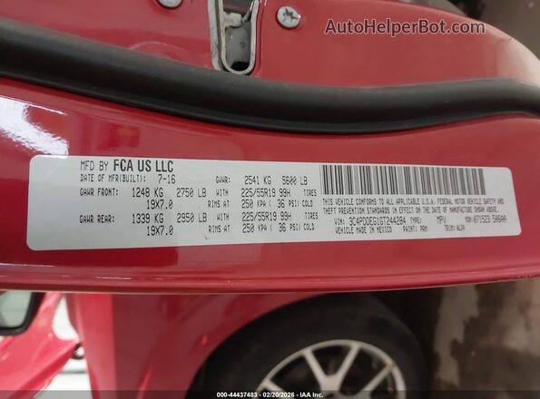 3C4PDDEG1GT244284 2016 DODGE JOURNEY Красный Вид подкапотного пространства