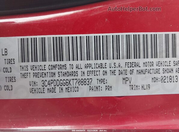 3C4PDDGG6KT708837 2019 DODGE JOURNEY Red 