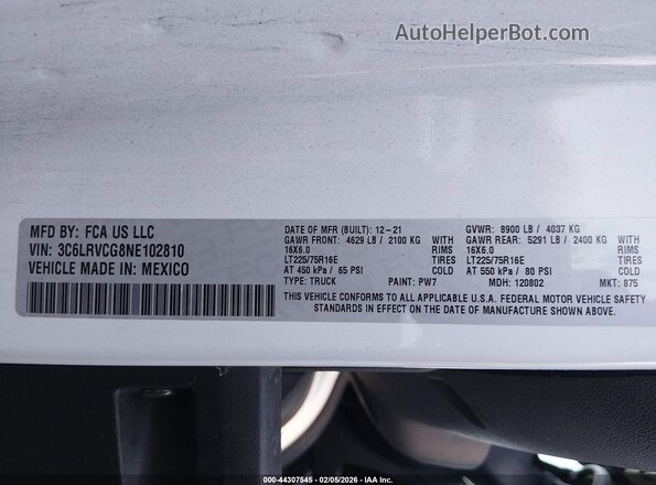 3C6LRVCG8NE102810 2022 RAM PROMASTER 2500 White Engine compartment view