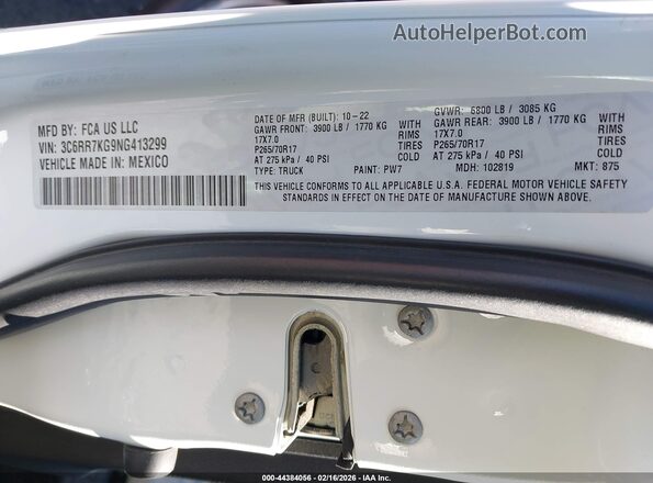 3C6RR7KG9NG413299 2022 RAM 1500 CLASSIC White 