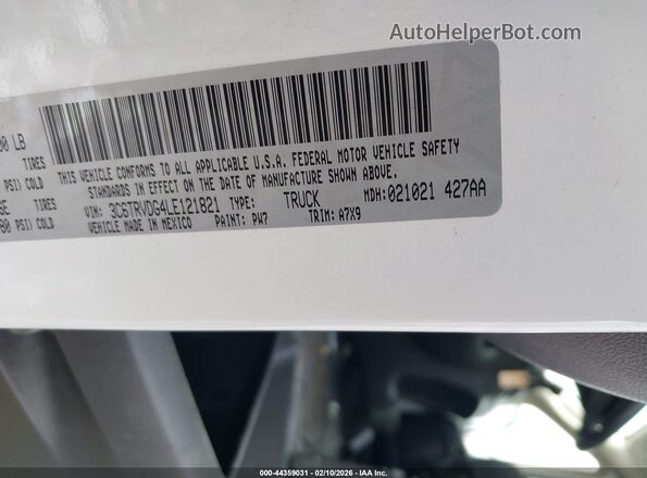 3C6TRVDG4LE121821 2020 RAM PROMASTER 2500 White Widok komory silnika