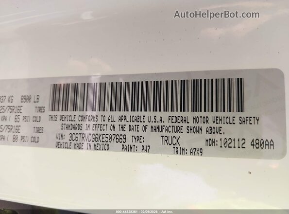 3C6TRVDG6KE507669 2019 RAM PROMASTER 2500 White 