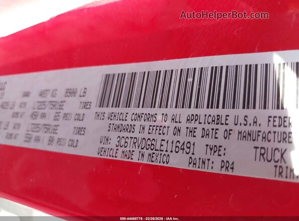 3C6TRVDG6LE116491 2020 RAM PROMASTER 2500 Red Widok komory silnika