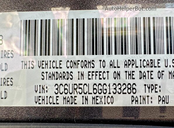 3C6UR5CL6GG133286 2016 RAM 2500 Gray Widok wnętrza z tyłu