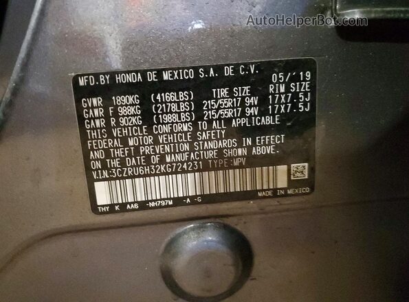 3CZRU6H32KG724231 2019 HONDA HR-V Charcoal 