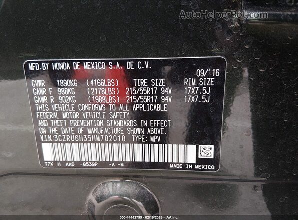 3CZRU6H35HM702010 2017 HONDA HR-V Green Շարժիչի բաժամունքի տեսք