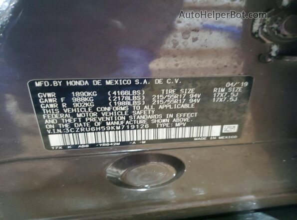 3CZRU6H59KM719126 2019 HONDA HR-V Charcoal 