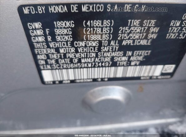 3CZRU6H59KM734497 2019 HONDA HR-V Silver 