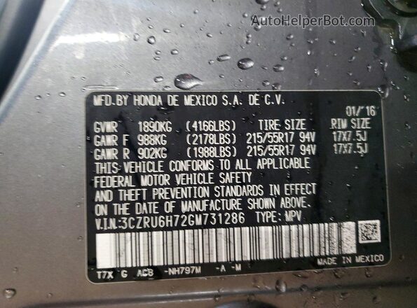 3CZRU6H72GM731286 2016 HONDA HR-V Gray 