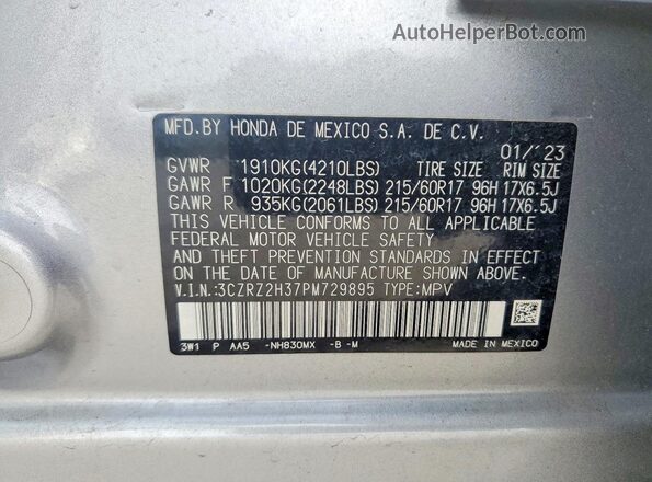 3CZRZ2H37PM729895 2023 HONDA HR-V Silver Vista del compartimento del motor