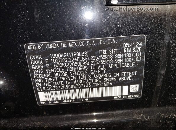 3CZRZ2H50SM707733 2025 HONDA HR-V Black Vista del compartimento del motor
