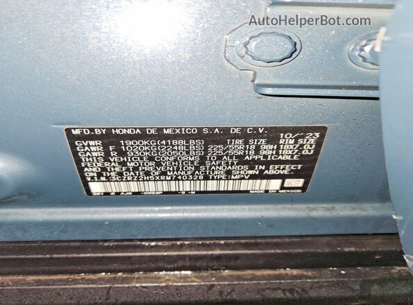 3CZRZ2H5XRM740328 2024 HONDA HR-V Blue Vista interior de 360 grados