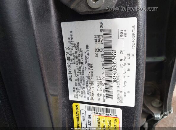 3FA6P0CD2LR124558 2020 FORD FUSION Gray Engine compartment view