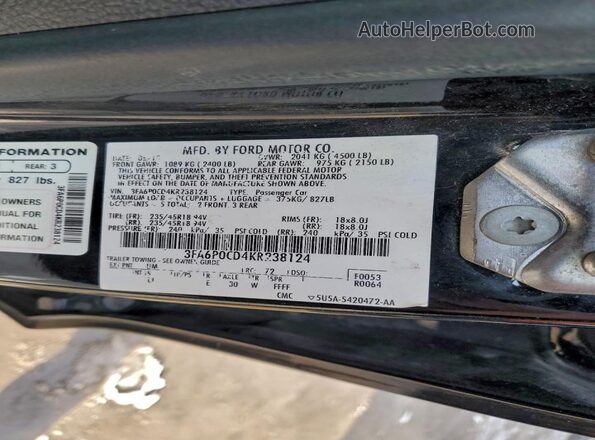 3FA6P0CD4KR238124 2019 FORD FUSION Black 