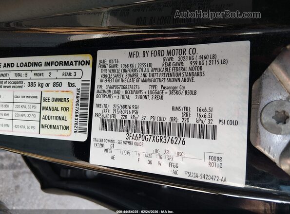 3FA6P0G7XGR376276 2016 FORD FUSION Black Engine compartment view