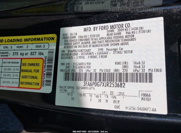 3FA6P0G7XJR253682 2018 FORD FUSION Black Вид підкапотного простору