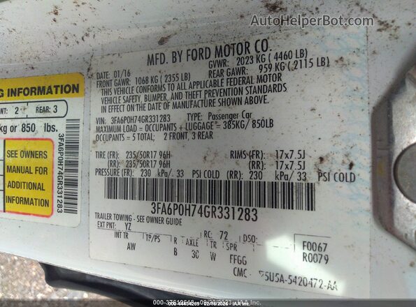 3FA6P0H74GR331283 2016 FORD FUSION Белый Вид подкапотного пространства