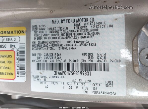3FA6P0H75GR199831 2016 FORD FUSION Beige Vista del compartimento del motor