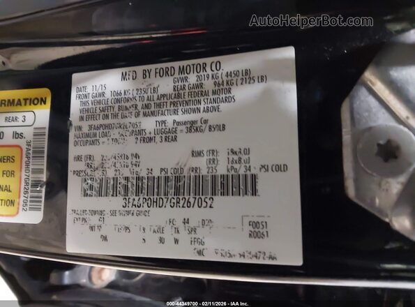 3FA6P0HD7GR267052 2016 FORD FUSION Black Շարժիչի բաժամունքի տեսք