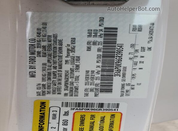 3FA6P0K96GR390541 2016 FORD FUSION White Շարժիչի բաժամունքի տեսք