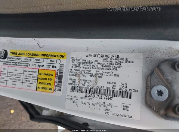 3FA6P0LU7JR172442 2018 FORD FUSION HYBRID White Շարժիչի բաժամունքի տեսք