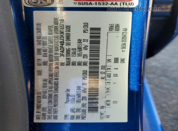 3FADP4BJ3KM165718 2019 FORD FIESTA Blue 