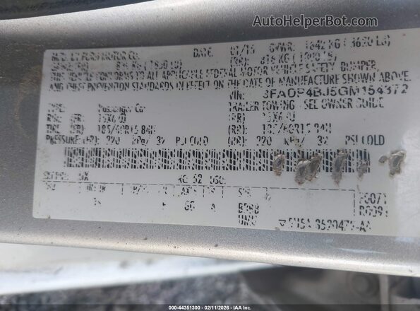 3FADP4BJ5GM154372 2016 FORD FIESTA Silver Вид підкапотного простору