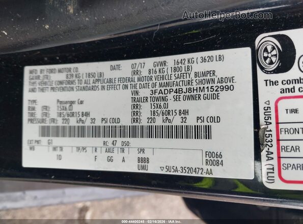 3FADP4BJ8HM152990 2017 FORD FIESTA Black Engine compartment view