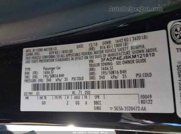 3FADP4EJ8KM121810 2019 FORD FIESTA Black 