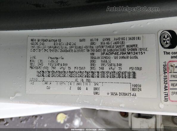 3FADP4EJ9KM124151 2019 FORD FIESTA White 