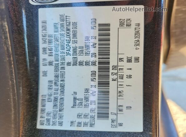 3FADP4EJXKM162777 2019 FORD FIESTA Charcoal 