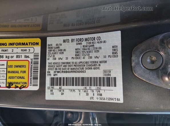 3FMCR9B60RRE60003 2024 FORD BRONCO SPORT Gray Widok komory silnika