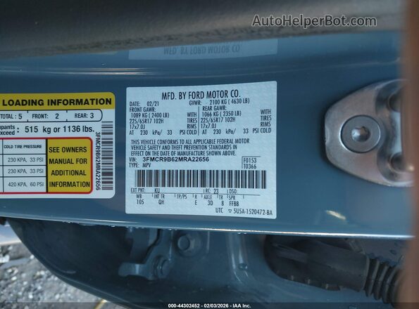 3FMCR9B62MRA22656 2021 FORD BRONCO SPORT Blue 