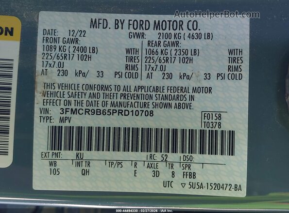 3FMCR9B65PRD10708 2023 FORD BRONCO SPORT Blue 