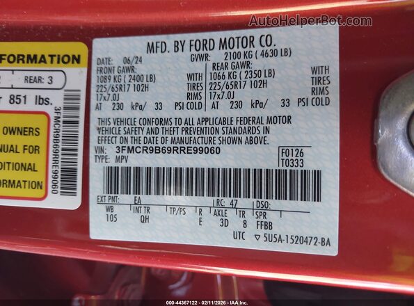 3FMCR9B69RRE99060 2024 FORD BRONCO SPORT Orange Widok komory silnika