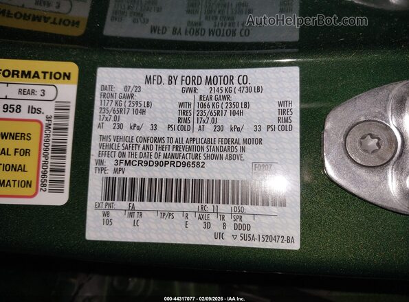 3FMCR9D90PRD96582 2023 FORD BRONCO SPORT Green Vista del compartimento del motor
