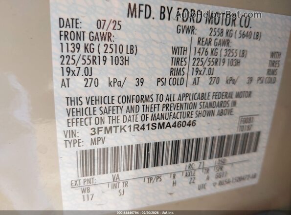 3FMTK1R41SMA46046 2025 FORD MUSTANG MACH-E Beige Engine compartment view