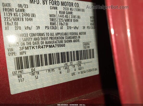 3FMTK1R47PMA75560 2023 FORD MUSTANG MACH-E Бордовый Вид подкапотного пространства