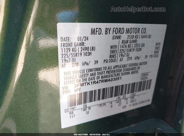 3FMTK1R47RMA03051 2024 FORD MUSTANG MACH-E Green Շարժիչի բաժամունքի տեսք