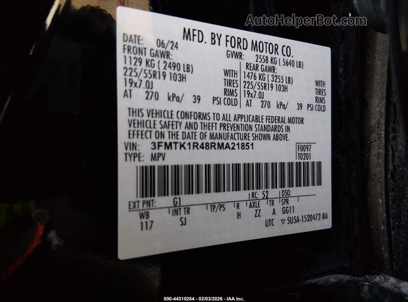 3FMTK1R48RMA21851 2024 FORD MUSTANG MACH-E Black Շարժիչի բաժամունքի տեսք