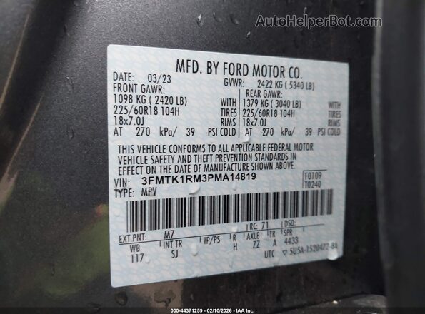 3FMTK1RM3PMA14819 2023 FORD MUSTANG MACH-E Gray Շարժիչի բաժամունքի տեսք