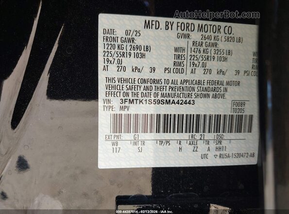 3FMTK1S59SMA42443 2025 FORD MUSTANG MACH-E Black 