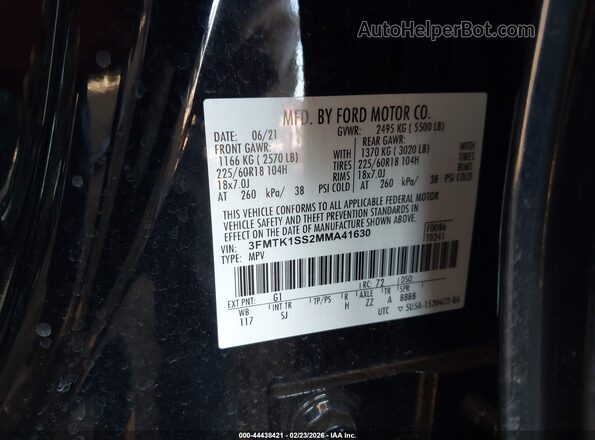3FMTK1SS2MMA41630 2021 FORD MUSTANG MACH-E Черный Вид подкапотного пространства