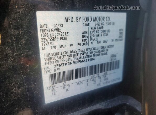 3FMTK3RM0PMA31184 2023 FORD MUSTANG MACH-E PREMI Black Панорамний вид салону 360°