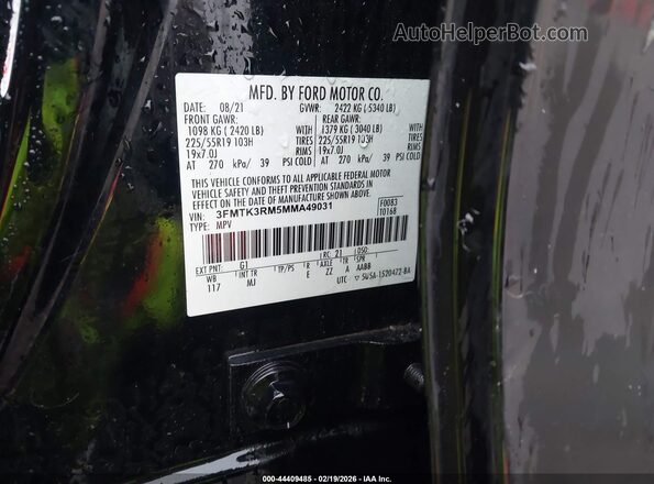 3FMTK3RM5MMA49031 2021 FORD MUSTANG MACH-E PREMI Black Engine compartment view