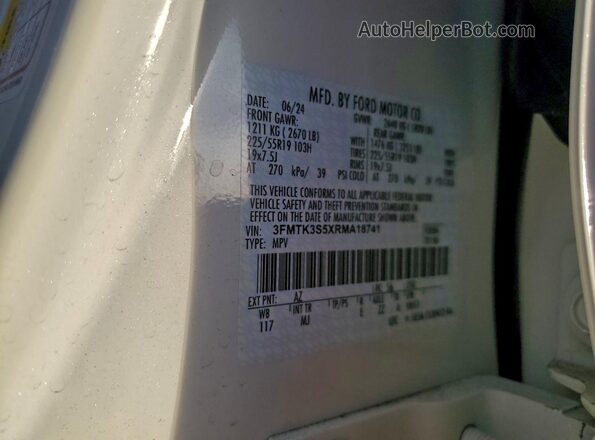 3FMTK3S5XRMA18741 2024 FORD MUSTANG MACH-E PREMI White 
