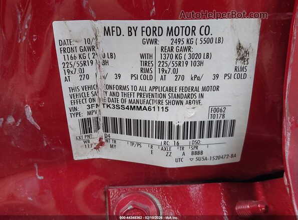 3FMTK3SS4MMA61115 2021 FORD MUSTANG MACH-E PREMI Red 