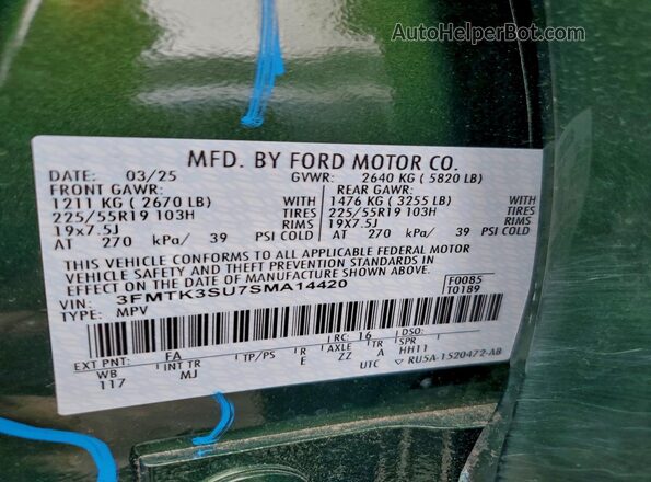 3FMTK3SU7SMA14420 2025 FORD MUSTANG MACH-E PREMI Green 